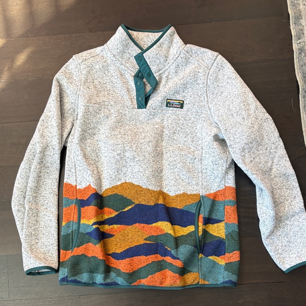 L.L. Bean Gray and Green Fleece Jacket